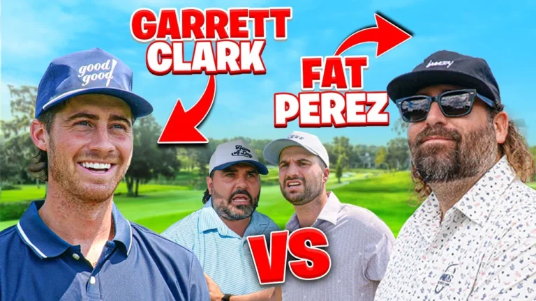 Ilustración de dos golfistas sin rostro reconocible frente al tee del hoyo 1 de un campo de golf