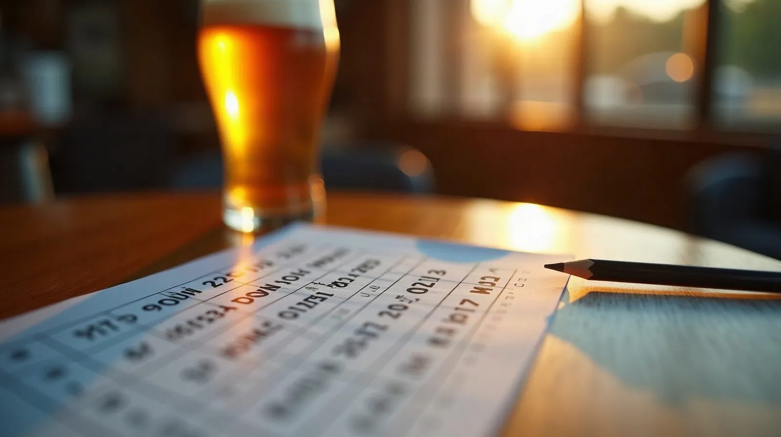 Tarjeta de golf y lápiz sobre la mesa del bar del club